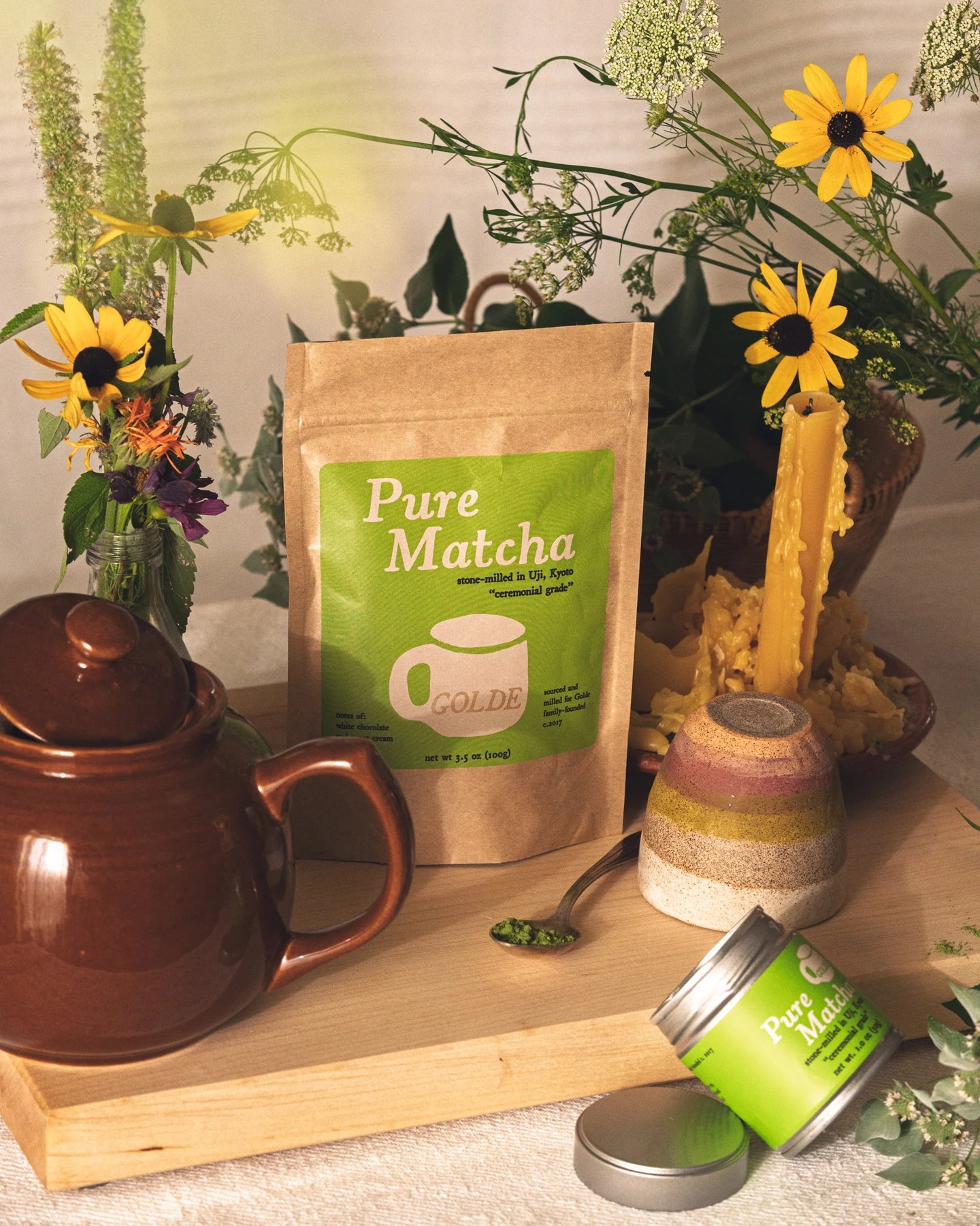 Matcha and yellow blooms