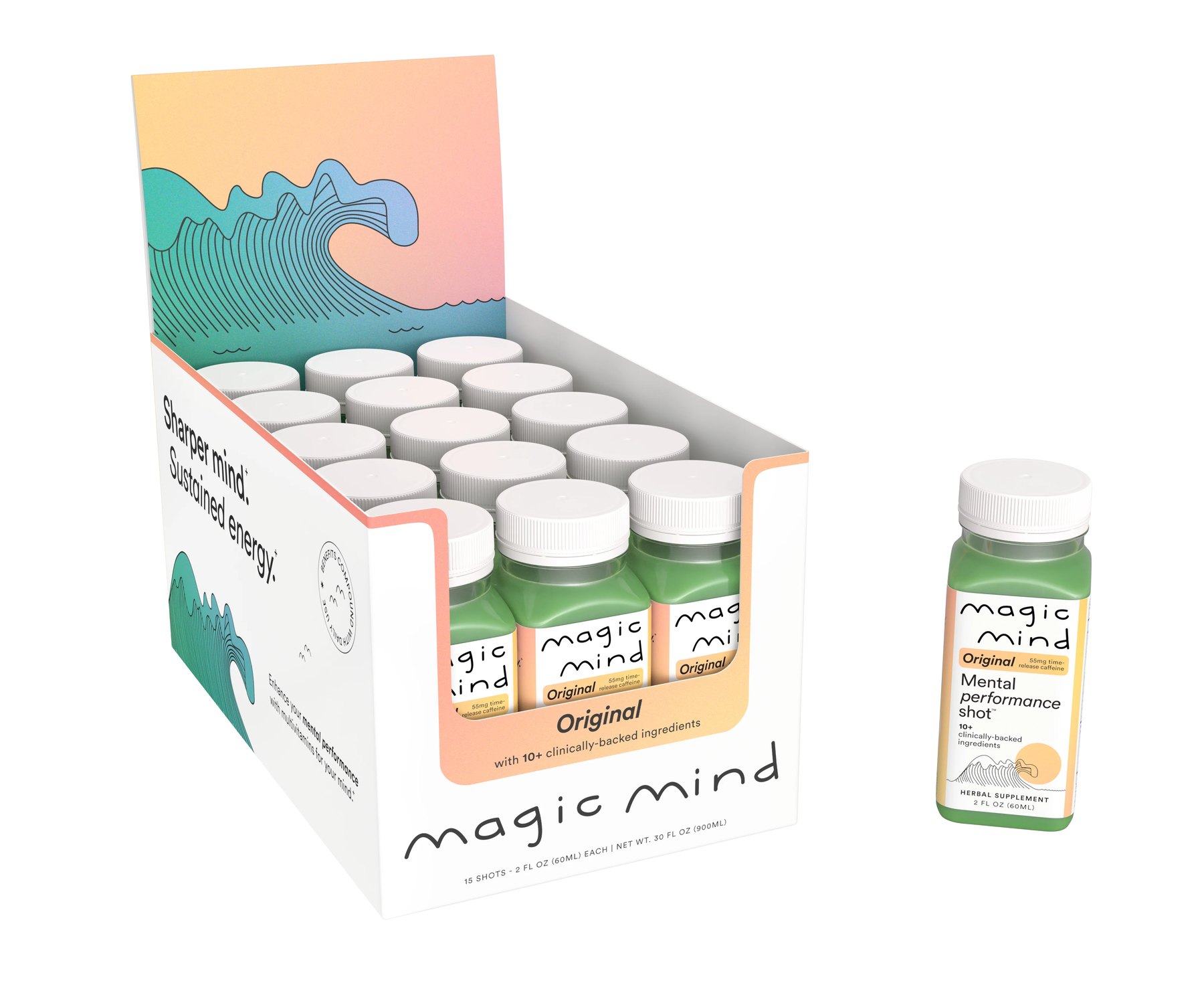 White capped Original shots in a Magic Mind retail box.